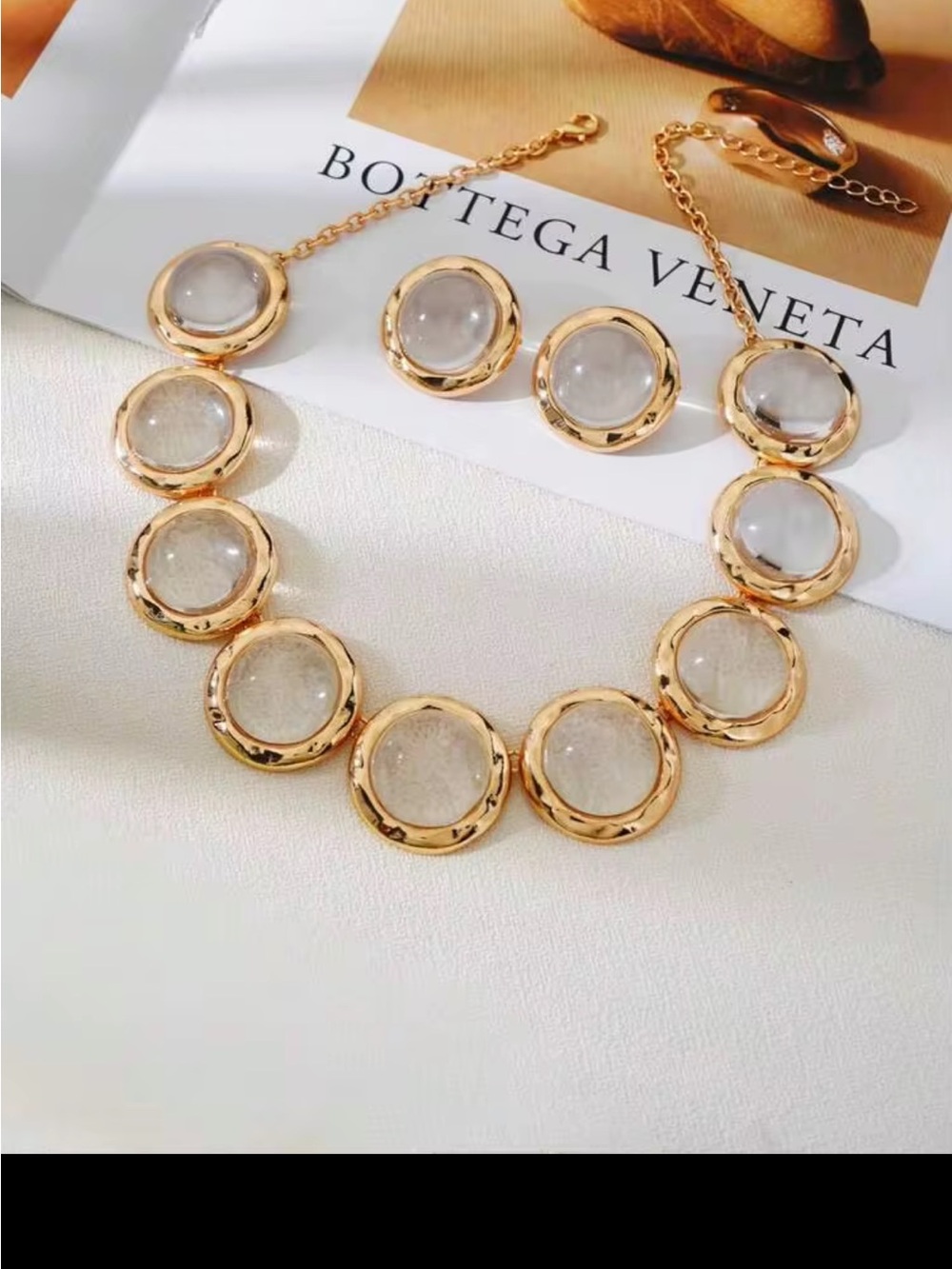 Gold-Tone Clear Stone Statement Necklace & Stud Earrings Set - Picture 12 of 12
